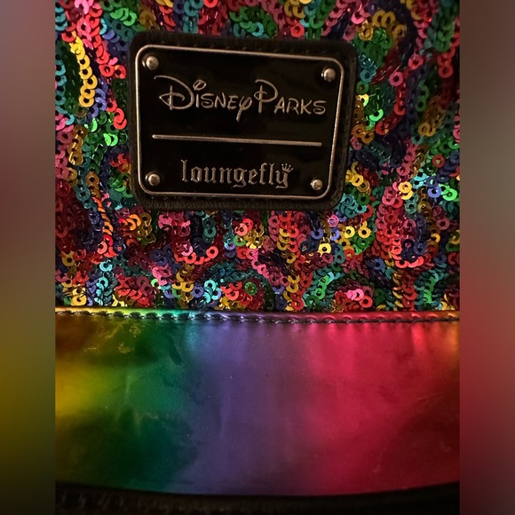 DISNEY Parks Loungefly Sequin Mickey Mouse Ears Rainbow Mini Backpack pre loved - Picture 2 of 7